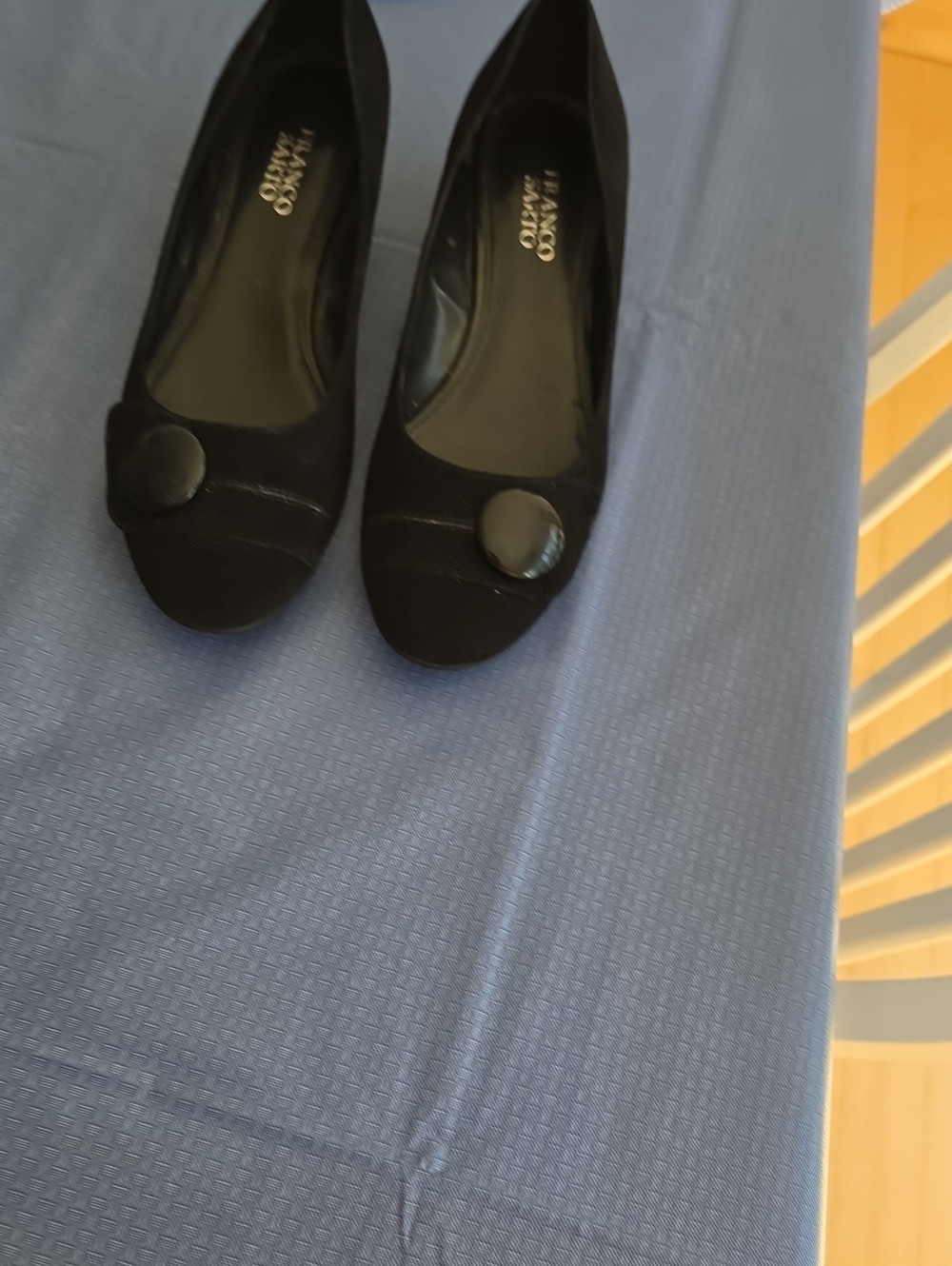Franco Sarto Black Suede Round-Toe Pumps with Button Accent